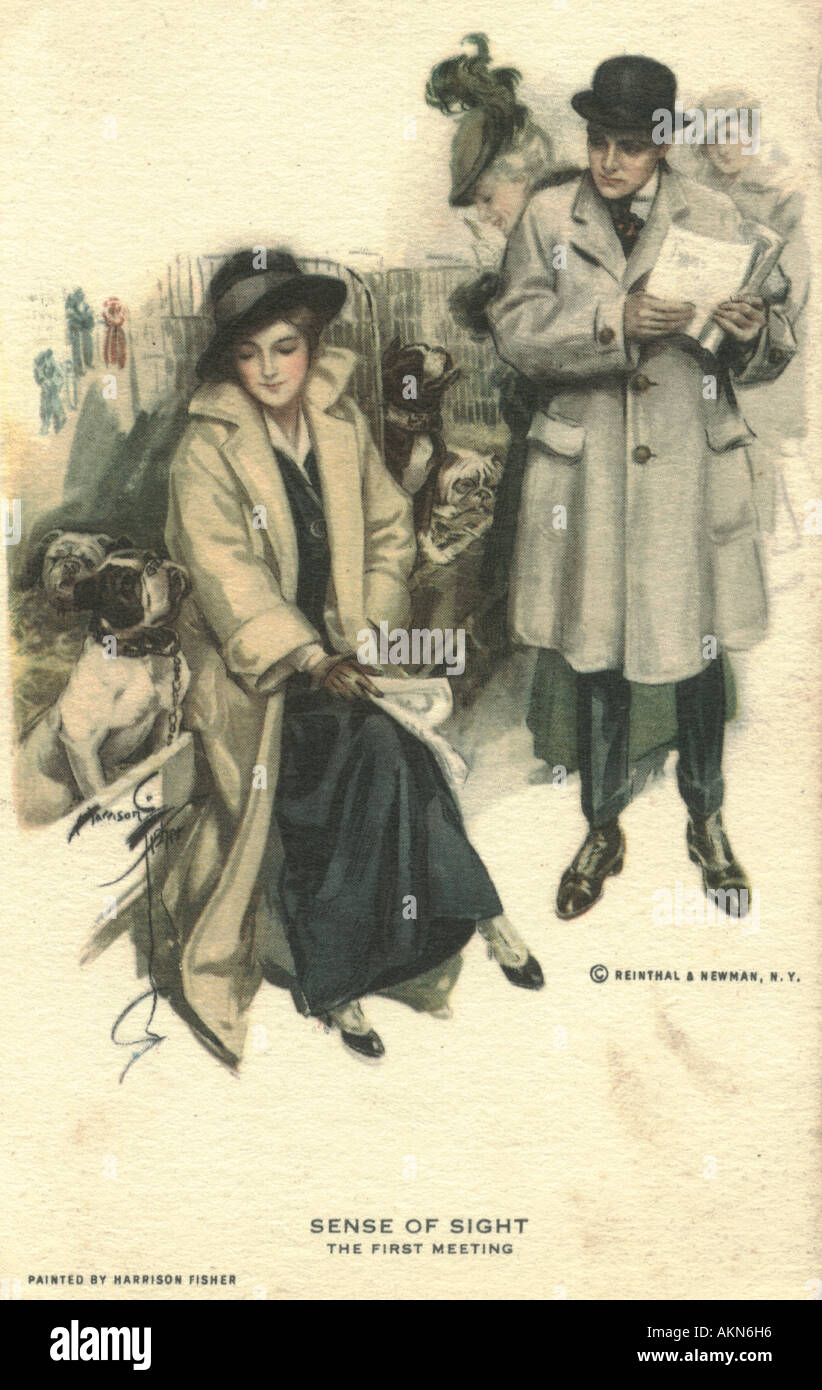 Postal de pareja reunión en dog show circa 1910 Foto de stock