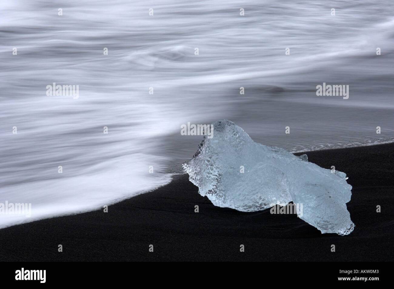 Icy acostado en la playa negra de origen volcánico. Islandia Foto de stock