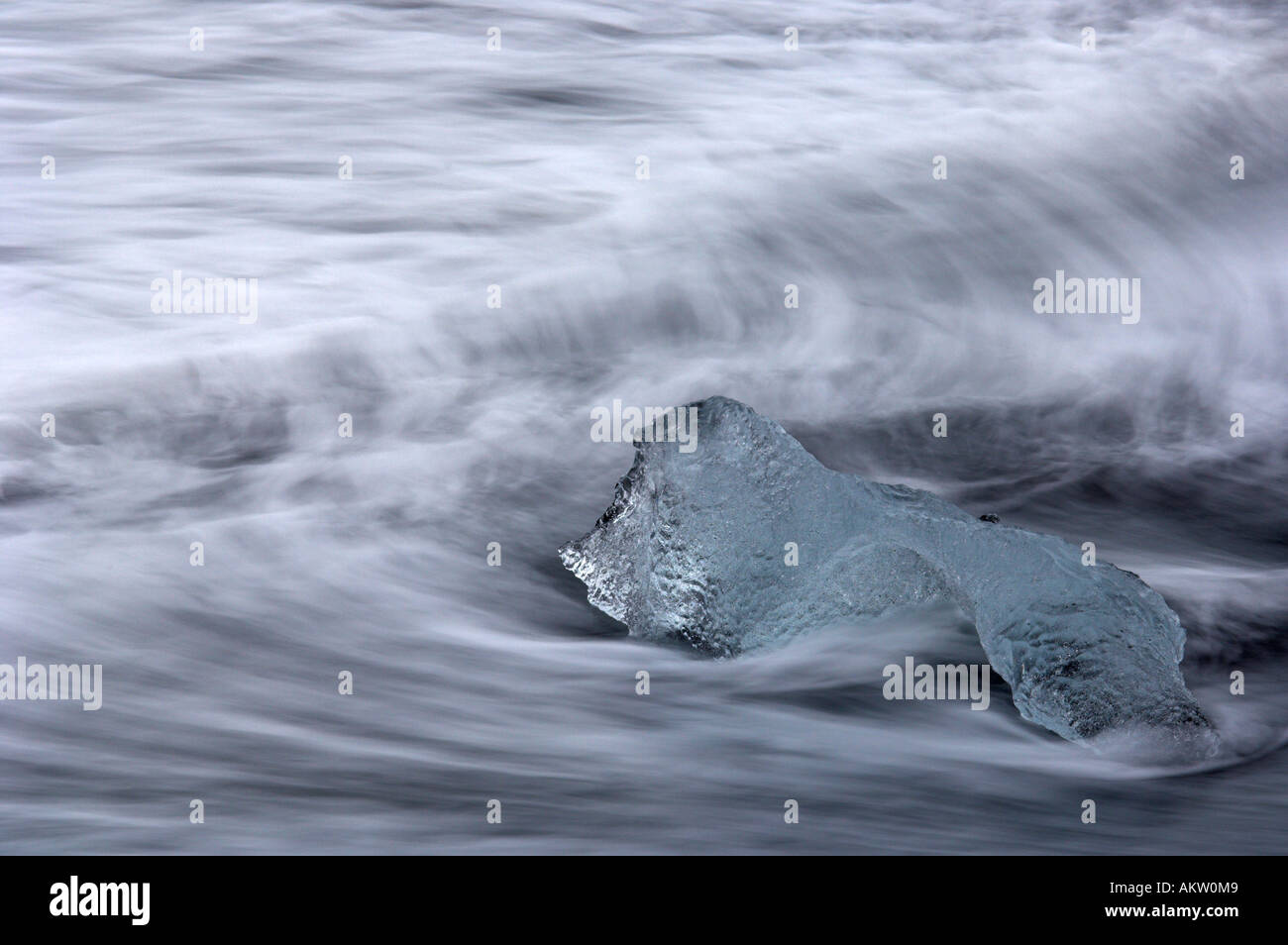 Icy acostado en la playa negra de origen volcánico. Islandia Foto de stock