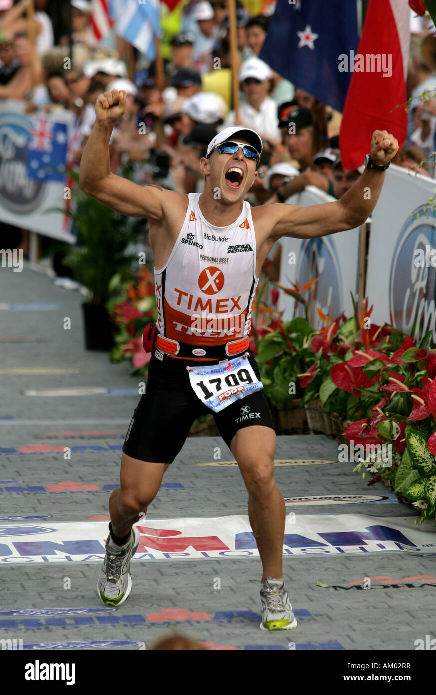 Alex Triathlet Mroszczk-McDonald (Estados Unidos) durante el Campeonato Mundial Ironman en Kailua-Kona Hawaii EE.UU. Foto de stock