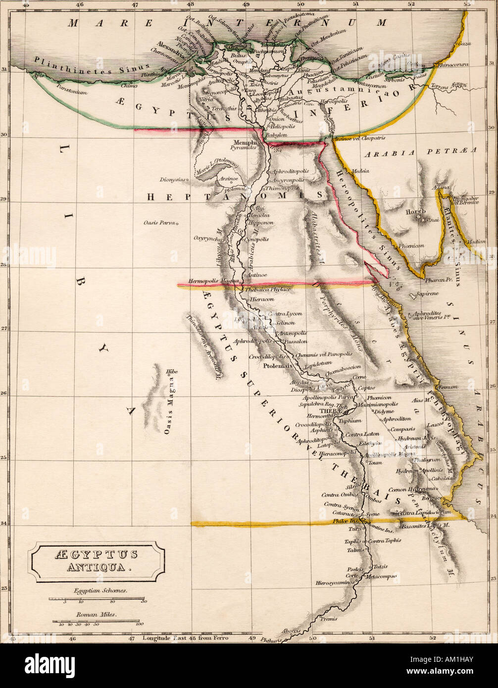 Mapa de Egipto, Aegyptus Antiqua. Dibujado y grabado por Sydney Hall c 1826 Foto de stock