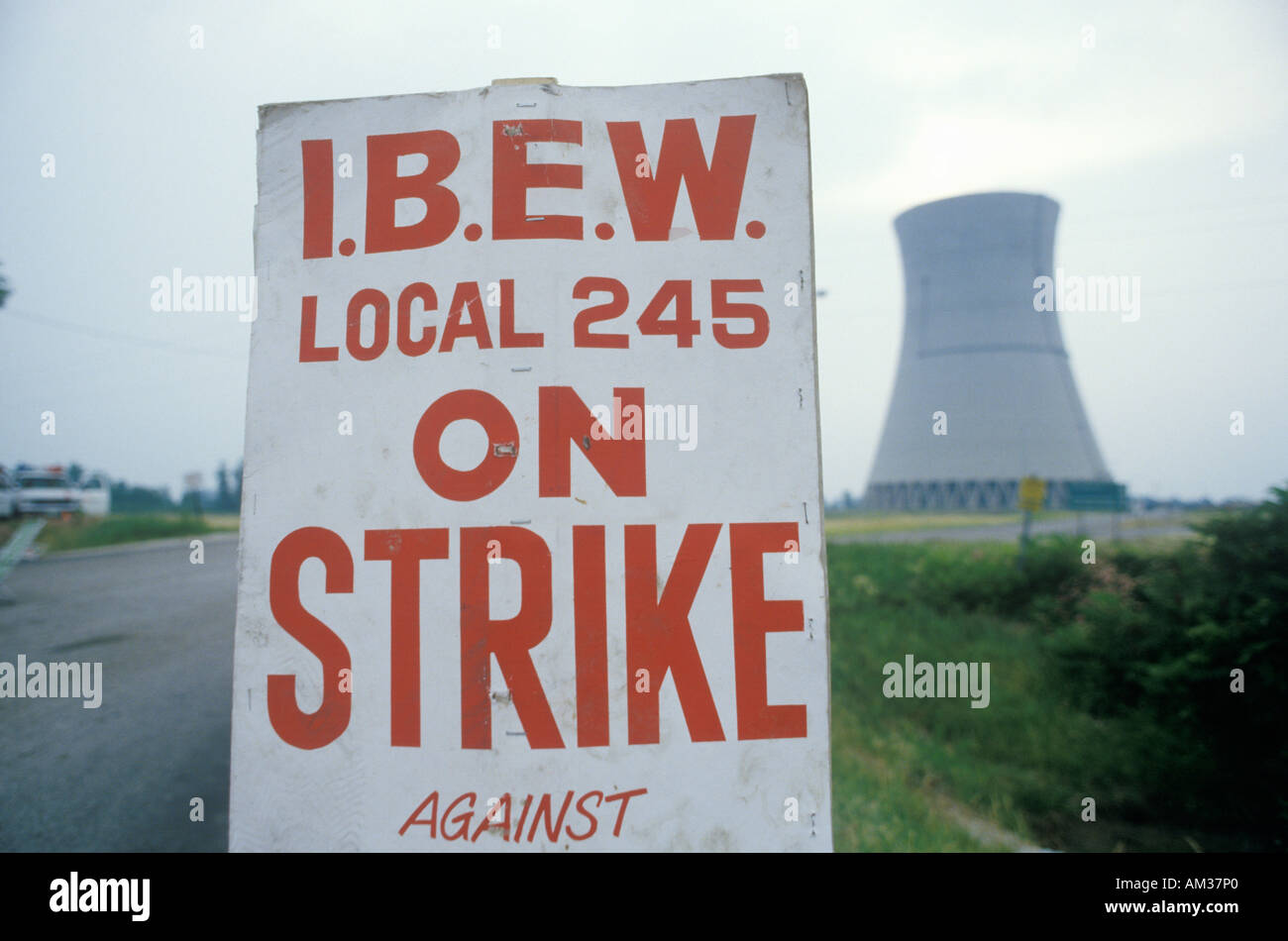 Huelga pancarta a Davis Besse Estación de Energía Nuclear OH Foto de stock