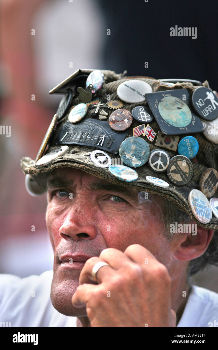 Brian Haw paz manifestante en Londres, Gran Bretaña. Foto de stock