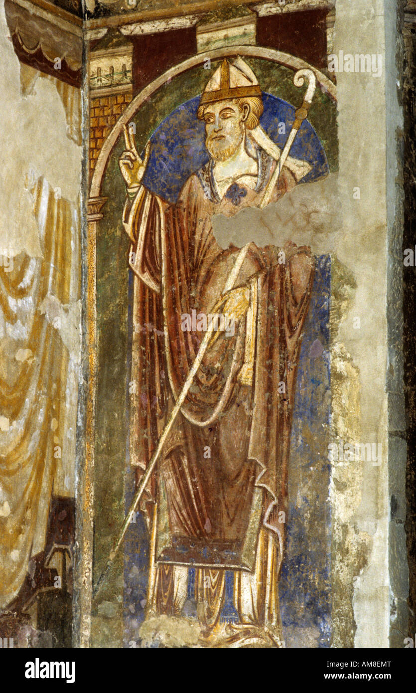 La catedral de Durham pintura mural del siglo 12 St Cuthbert pinturas Inglés Inglaterra catedrales medievales interiores interior Foto de stock
