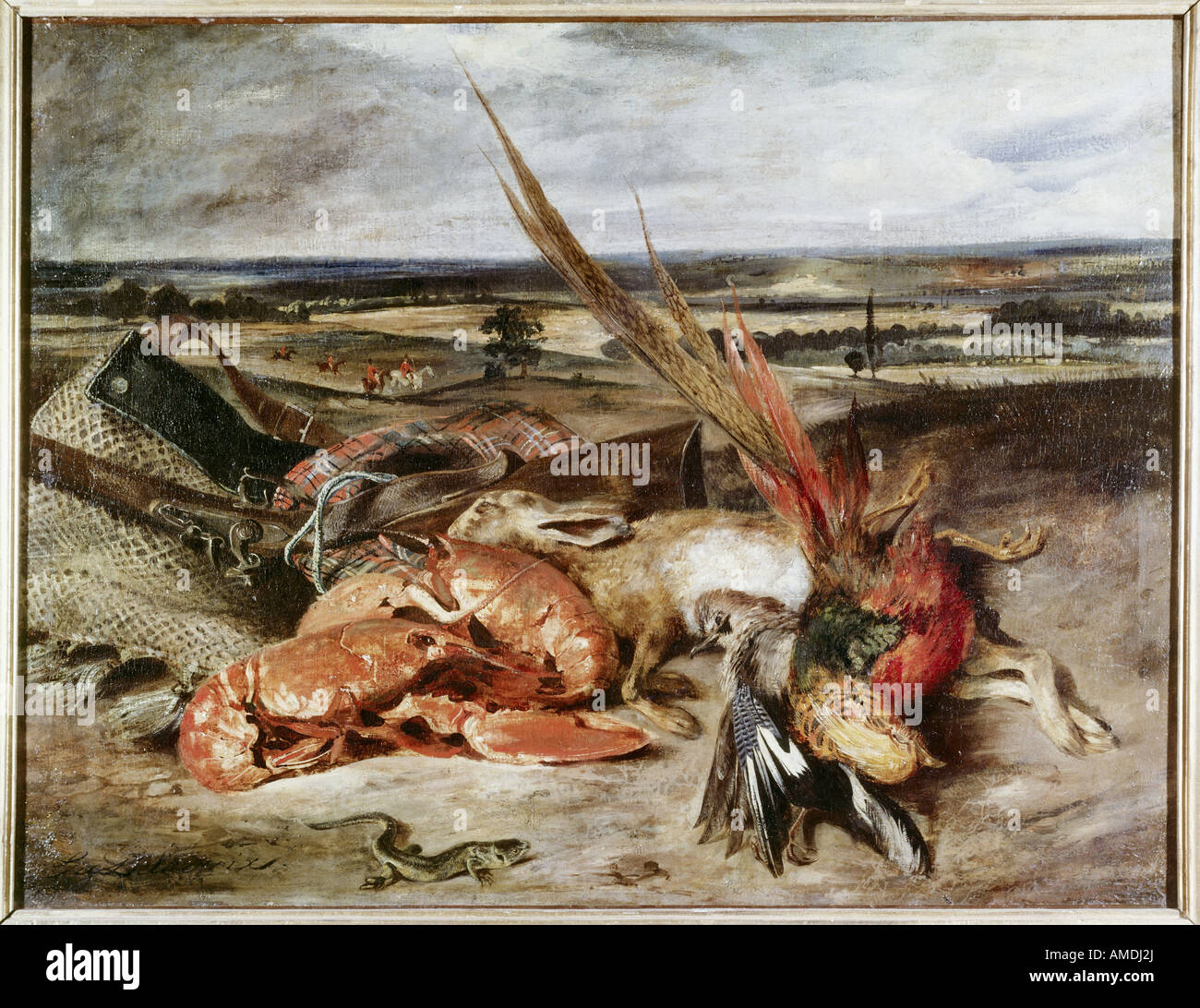 "Bellas Artes, Delacroix, Eugene (1798 - 1863), pintura, 'Still Life' con las langostas, 1826/1827, óleo sobre lienzo, Museo del Louvre, París, Fr Foto de stock