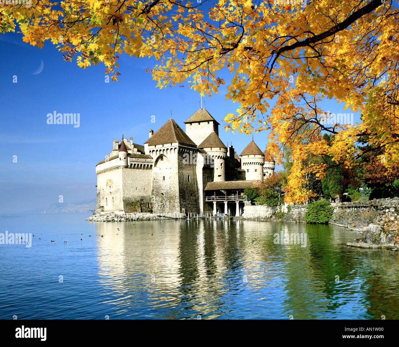 CH - Vaud: Chateau de Chillon en el lago de Ginebra Foto de stock