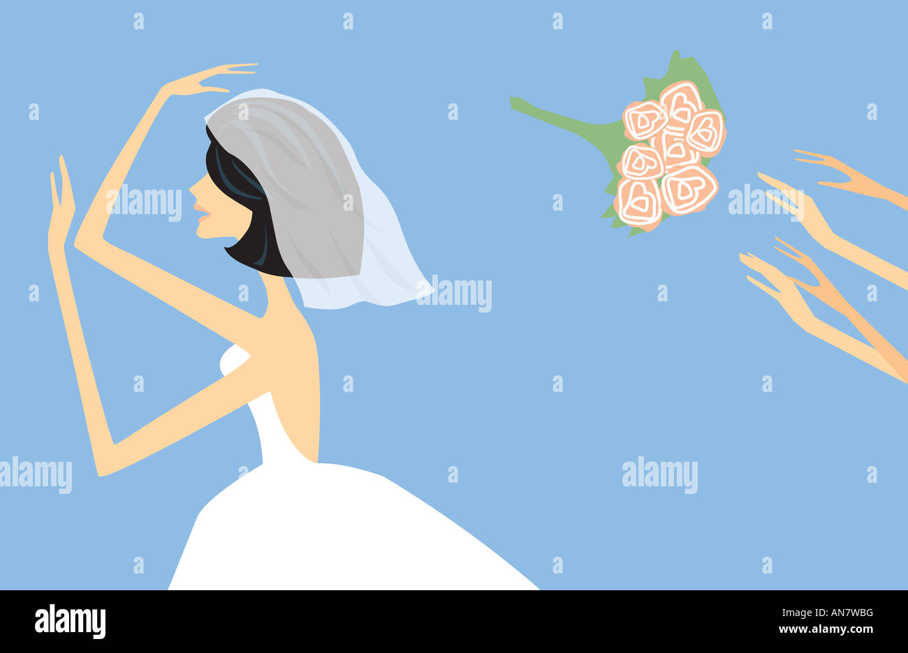 Coger el ramo de boda nupcial - Ilustración Foto de stock