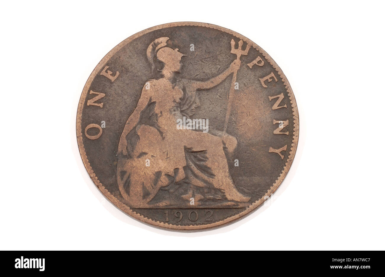 1902 moneda de un centavo británico Edward VII Foto de stock