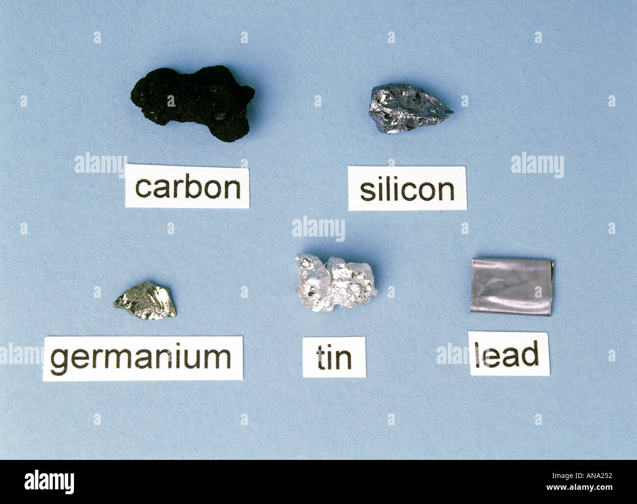Muestras etiquetadas de carbono silicio germanio estaño y plomo Fotografía  de stock - Alamy