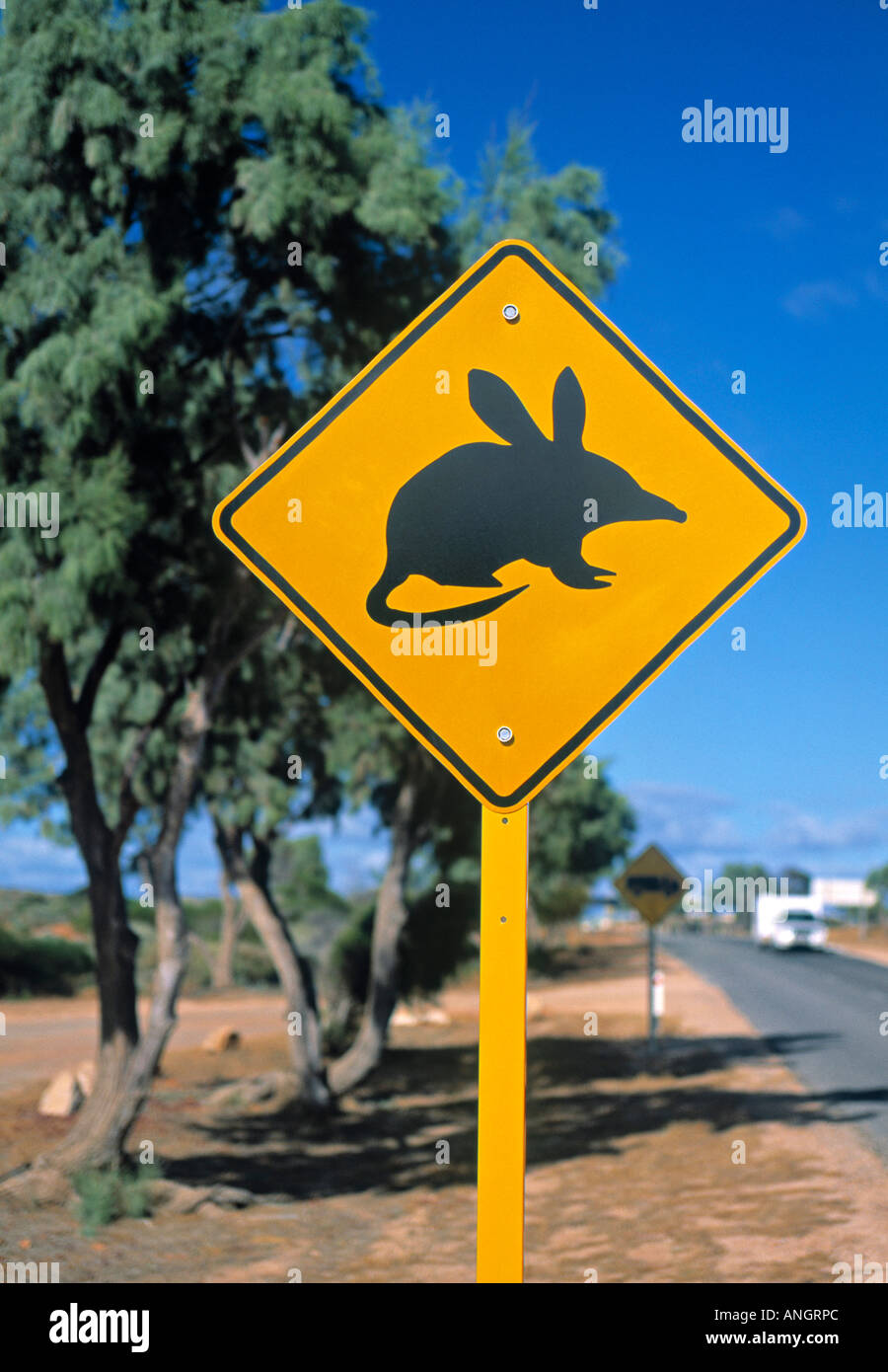 Señal de carretera, Denham, Western Australia, Australia Foto de stock