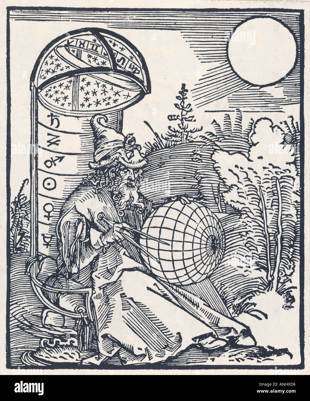El astrónomo medieval Foto de stock