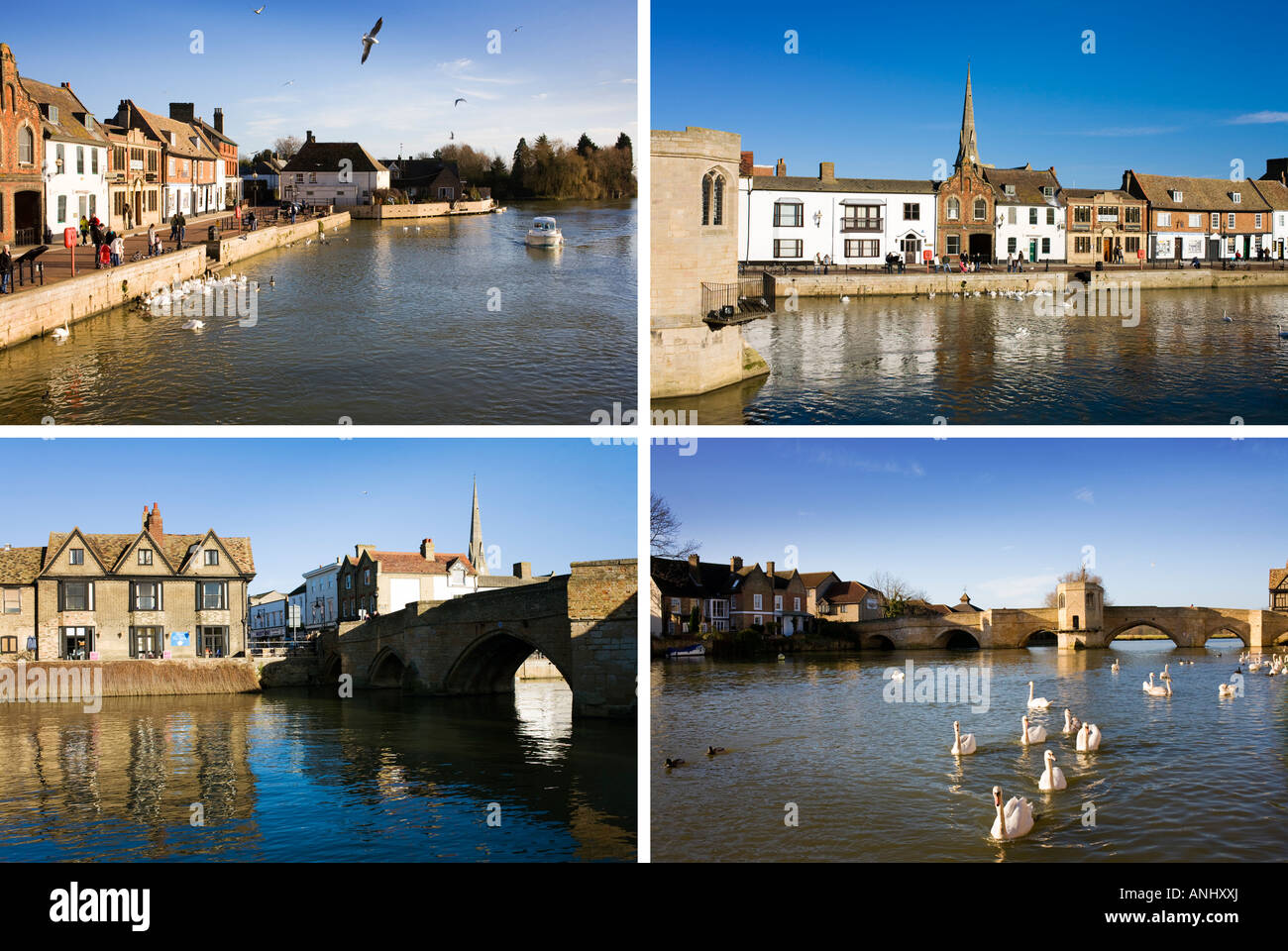 Cuatro imágenes de un pueblo tradicional inglés, todo en un mismo tipo de imagen de postal, St Ives en Cambridgeshire Inglaterra Foto de stock