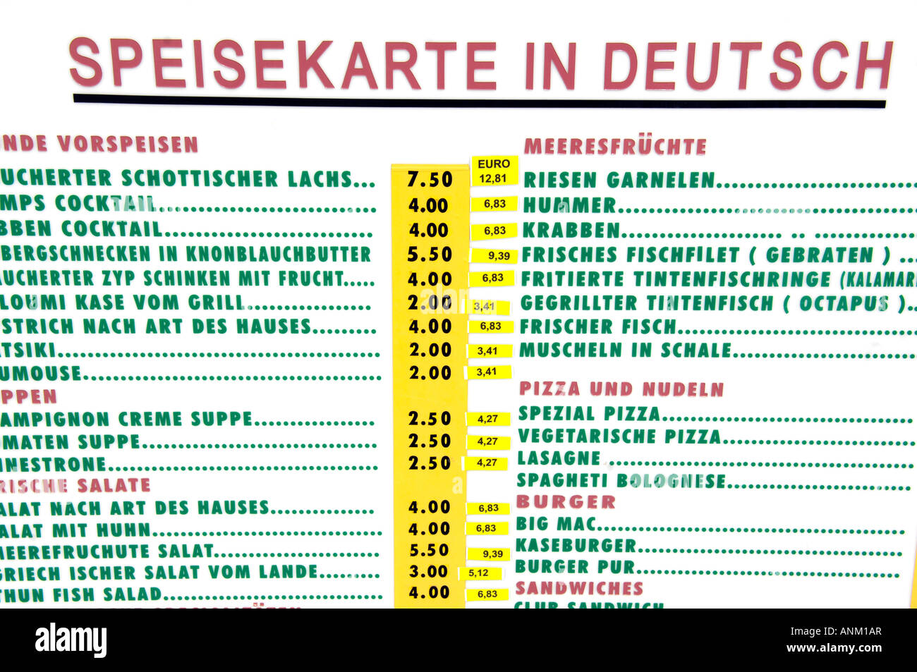 Menú en alemán speisekarte deutsch restaurante Chipre Vacaciones viajes