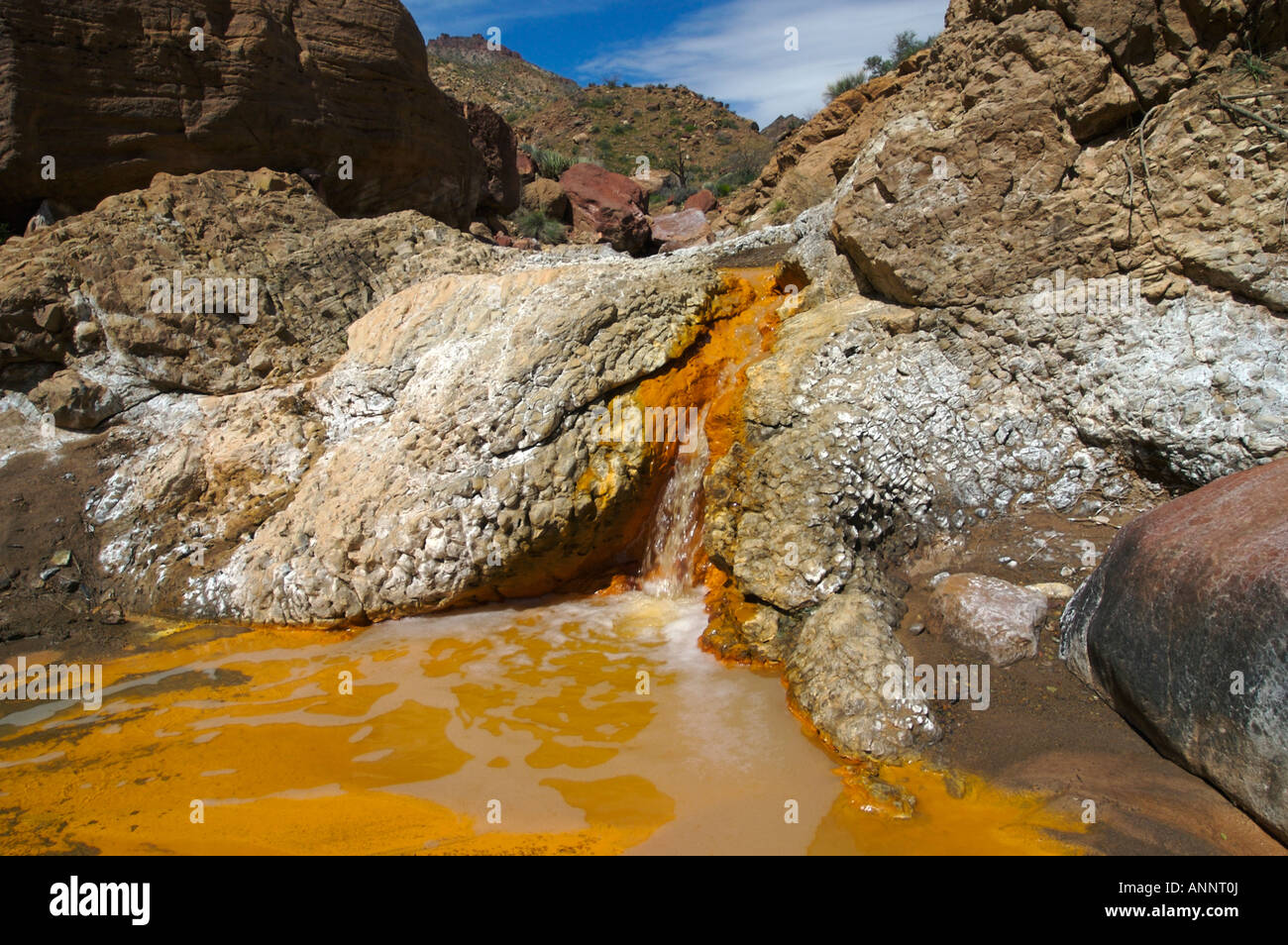 Cargados de minerales en el agua que fluye desde el Nankoweap Kwagunt Creek Butte en el Parque Nacional del Gran Cañón, Arizona, Estados Unidos. Foto de stock