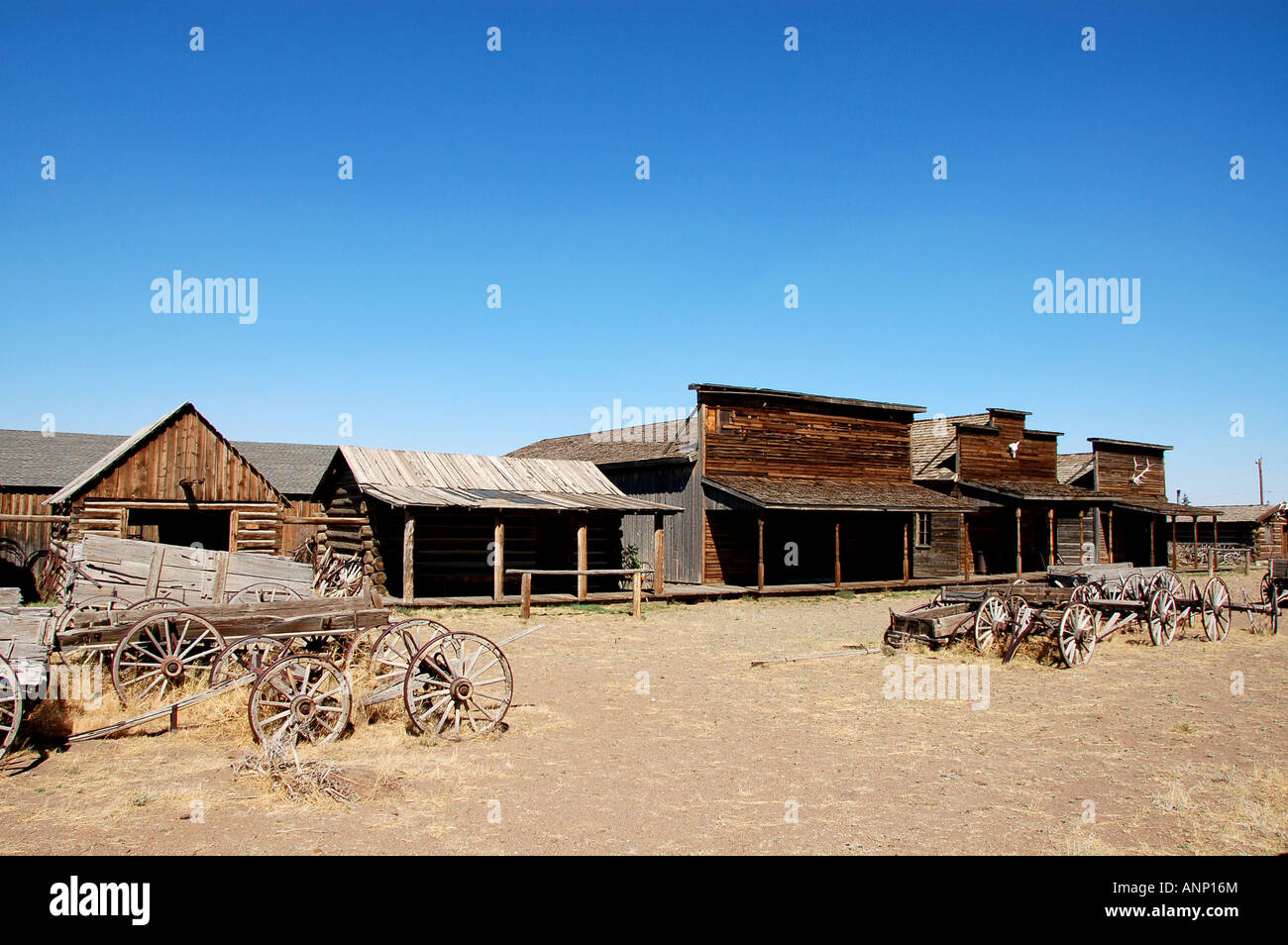 Los edificios del antiguo oeste salvaje en el Old Trail Town, Cody, Wyoming Foto de stock