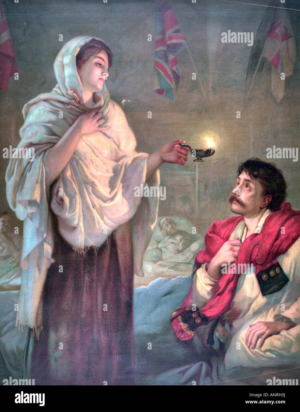 Florence Nightingale, enfermera inglesa y reformador del hospital que fijan la lámpara en la parte delantera del hombre Foto de stock