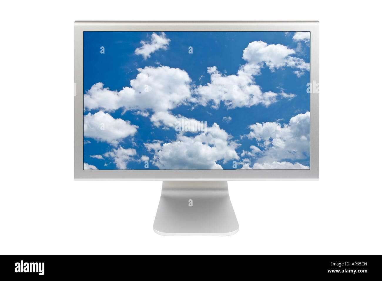 Monitor de ordenador con fondo de pantalla en el cielo. Aislado en un  blanco. 3d imagen Fotografía de stock - Alamy