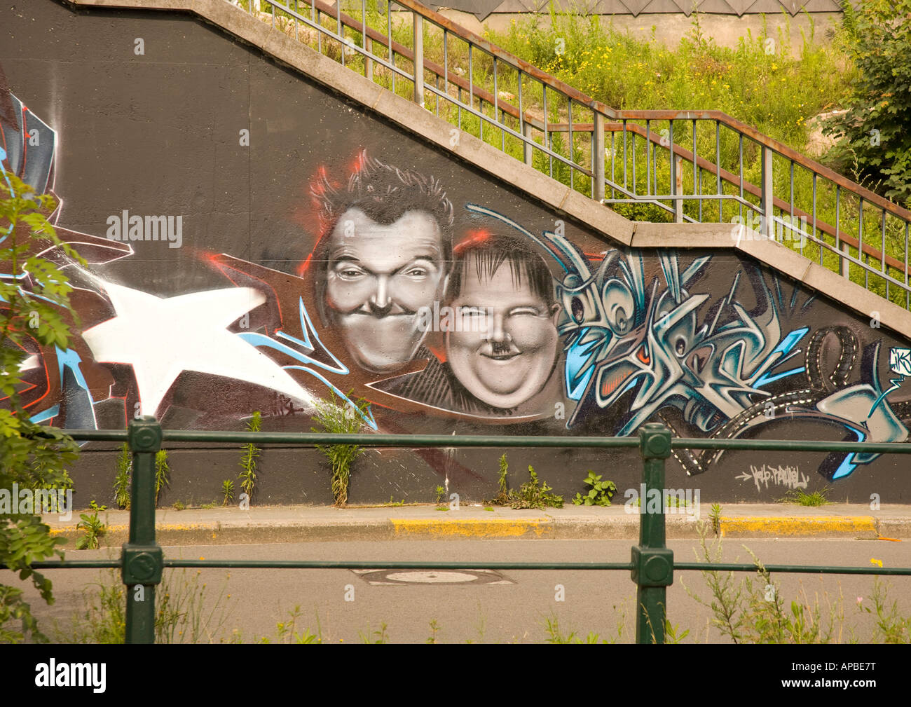 Laurel y Hardy Graffiti en Gante Foto de stock