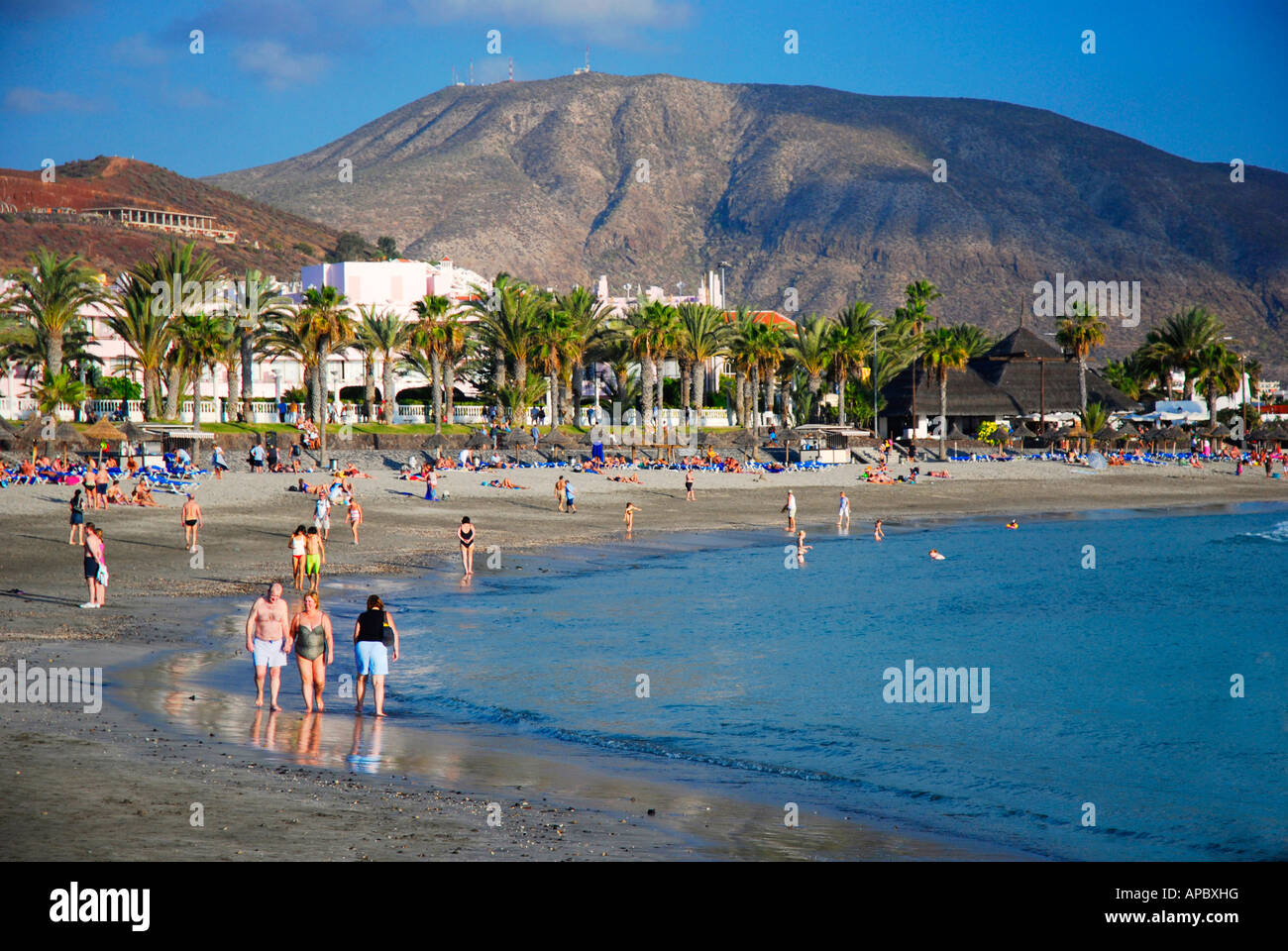 La vida de playa en la Playa del Camisón playa en Playa de las Américas/Arona  en la isla de Tenerife, España Fotografía de stock - Alamy