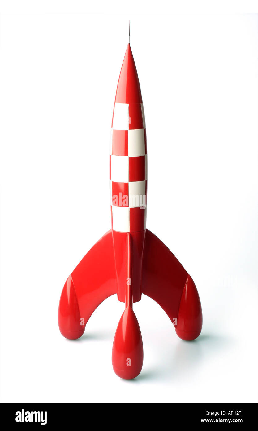 Luna Retro rocket aislado sobre fondo blanco. Foto de stock