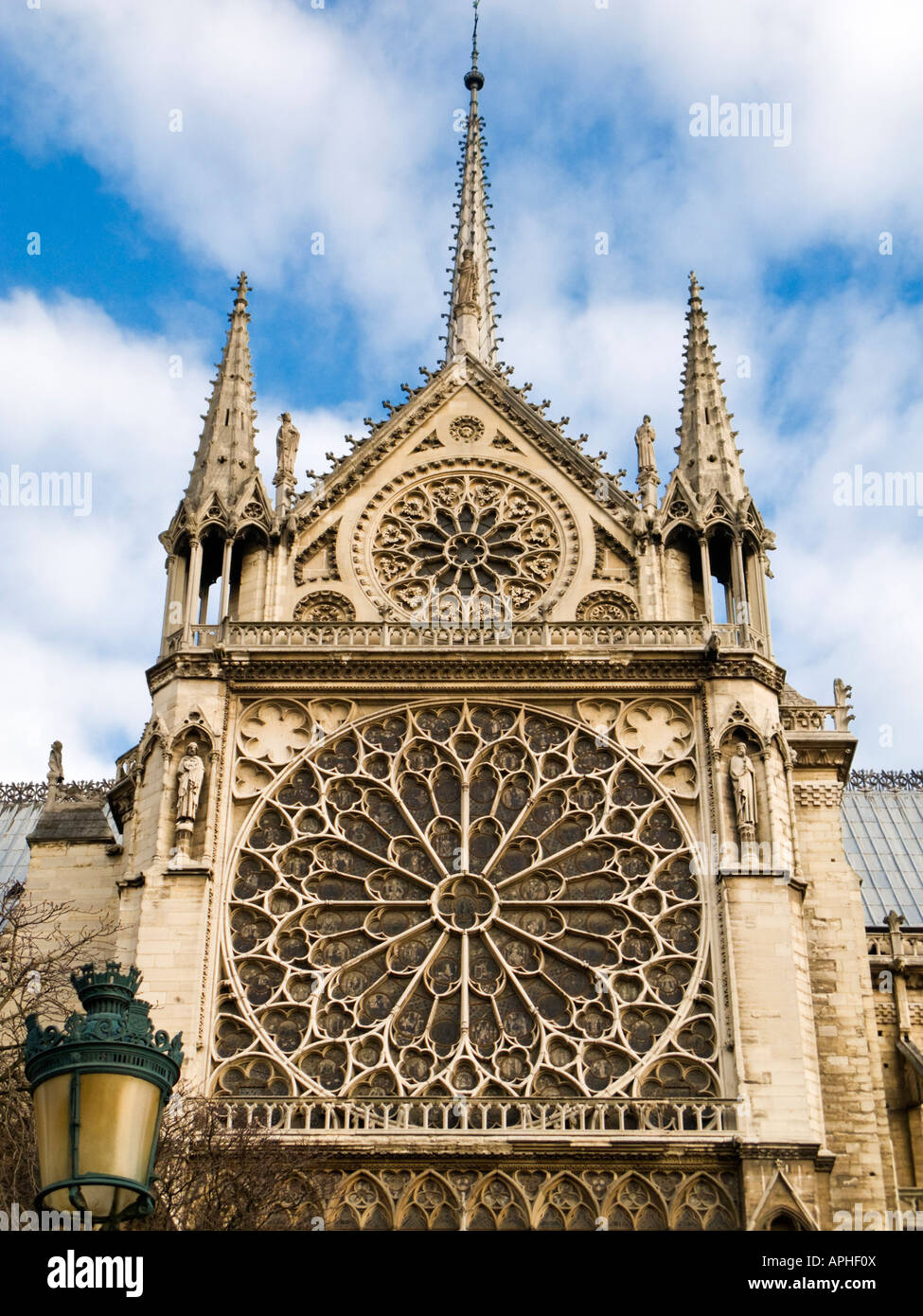 Rosetón del lado sur detalle en la Catedral de Notre Dame, Ile de la Cité, París Francia Foto de stock