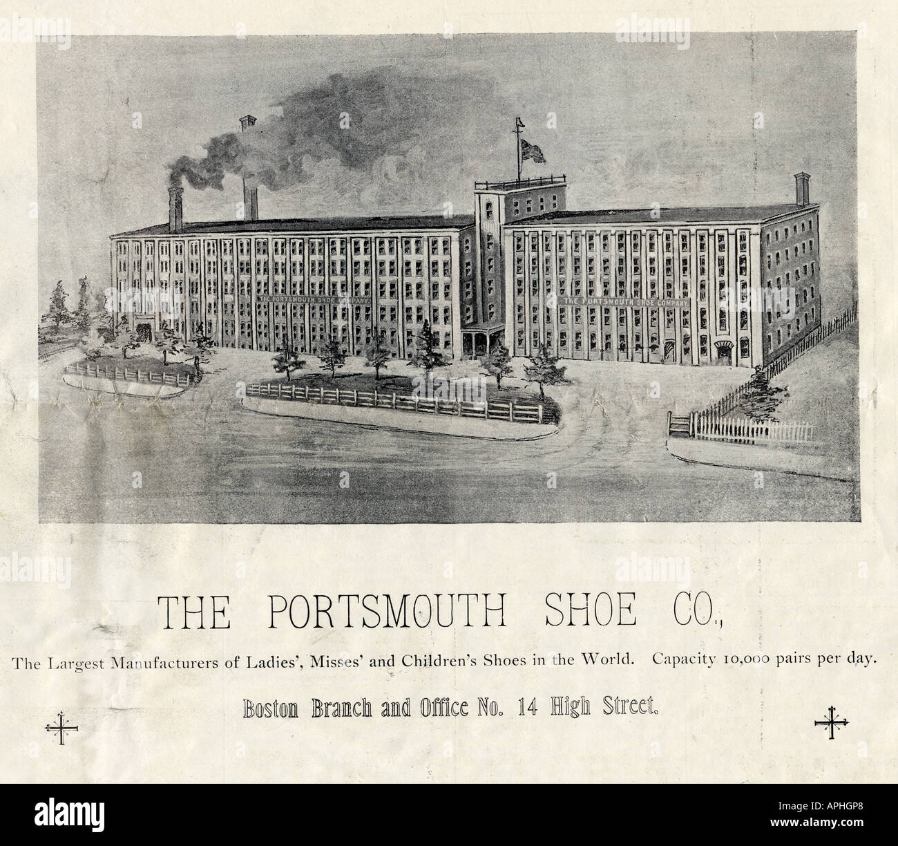 1895 Anuncio para la compañía de zapatos de Portsmouth, Portsmouth, New Hampshire, Estados Unidos. Foto de stock