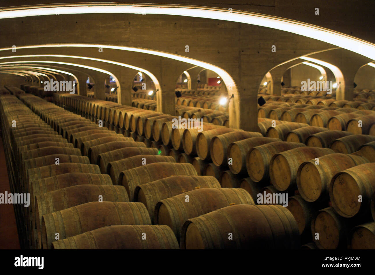 En España, La Rioja. Cenicero Bodegas de vino Marqués de Cáceres Crianza en  barricas de roble. Esta es una nueva parte de la bodega Fotografía de stock  - Alamy