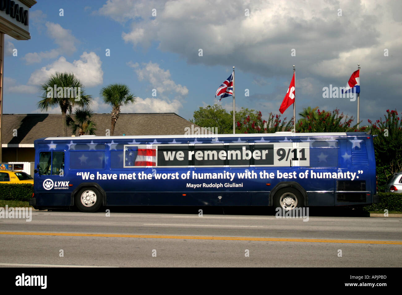 9 11 autobuses en International Drive de Orlando, Florida, Estados Unidos de América Foto de stock