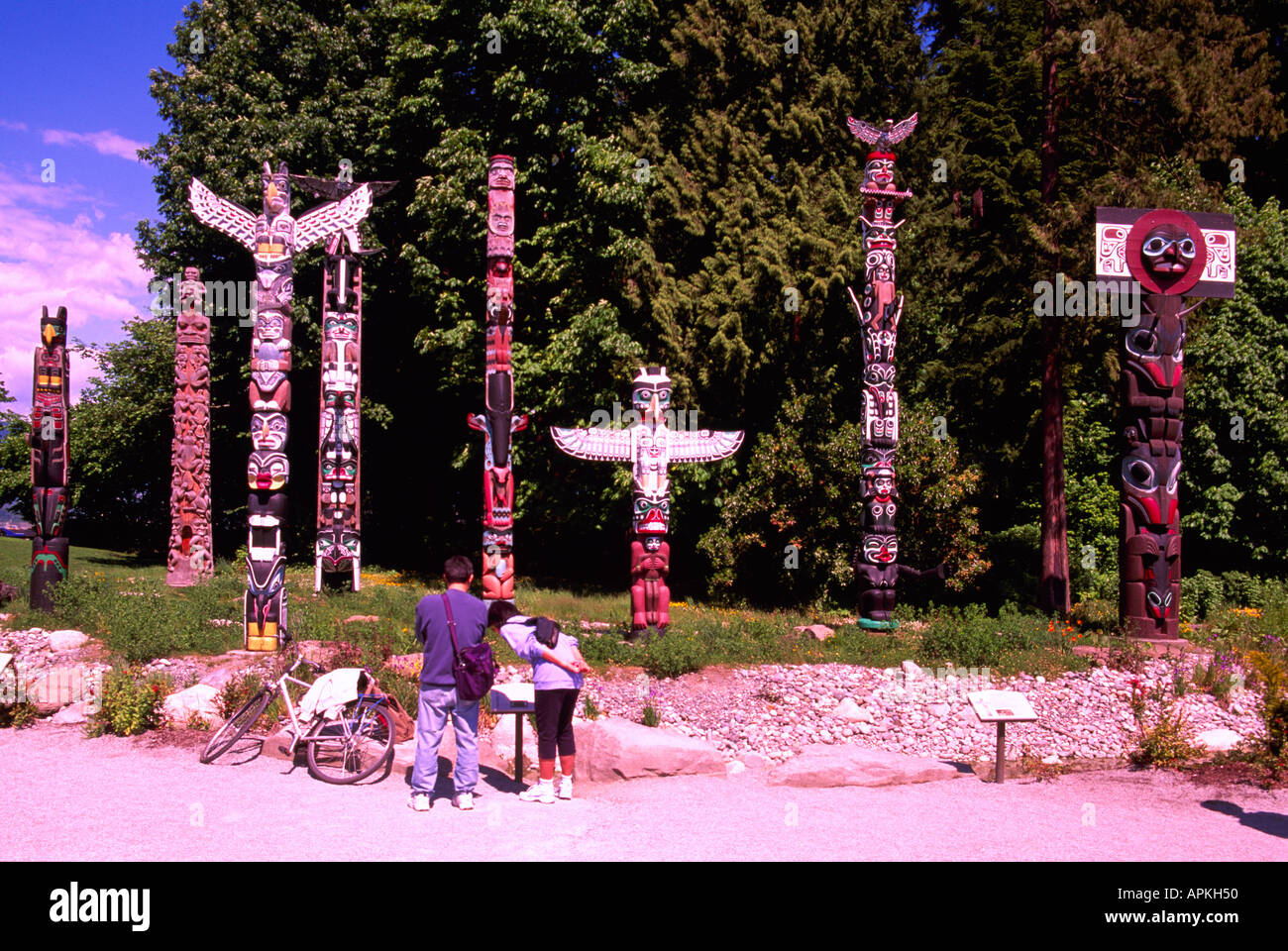 Tótem en Brockton Point en el Parque Stanley de Vancouver, British Columbia, Canadá Foto de stock