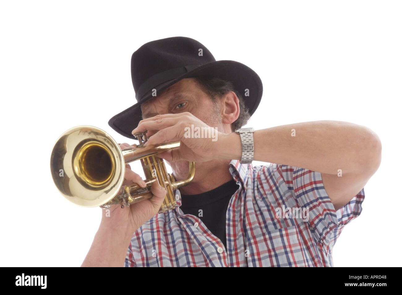 Auto Publicidad soplando una trompeta propio macho Foto de stock
