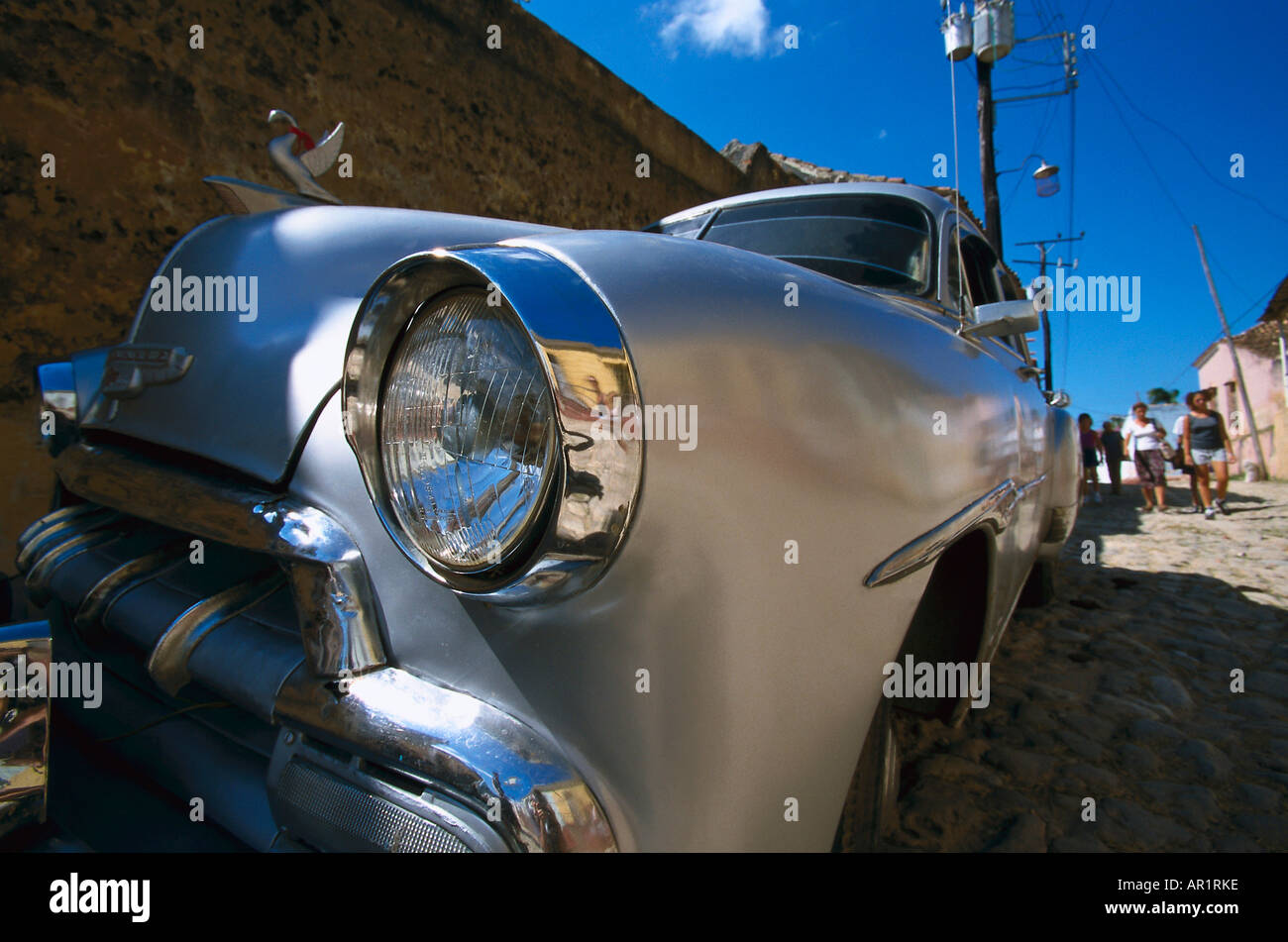 1950 coche, estacionado, detalle de frente, Cuba Foto de stock