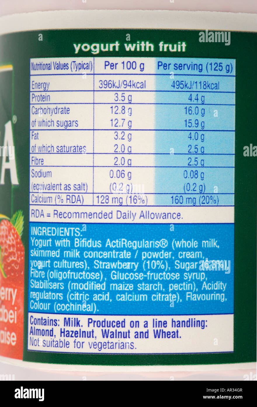 Contenido nutricional de Danone con sabor a fresa Activiayoghurt