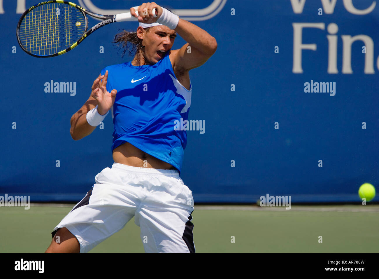 Rafael Nadal uno de los jugadores de tenis ATP superior en acción en el ATP de Cincinnati en preparación para el US Open. Foto de stock