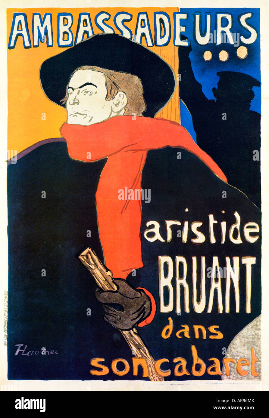 Ambassadeurs Aristide Bruant 1892 Cartel Art Nouveau de Henri de Toulouse Lautrec para el artista parisino del cabaret y el empresario Foto de stock