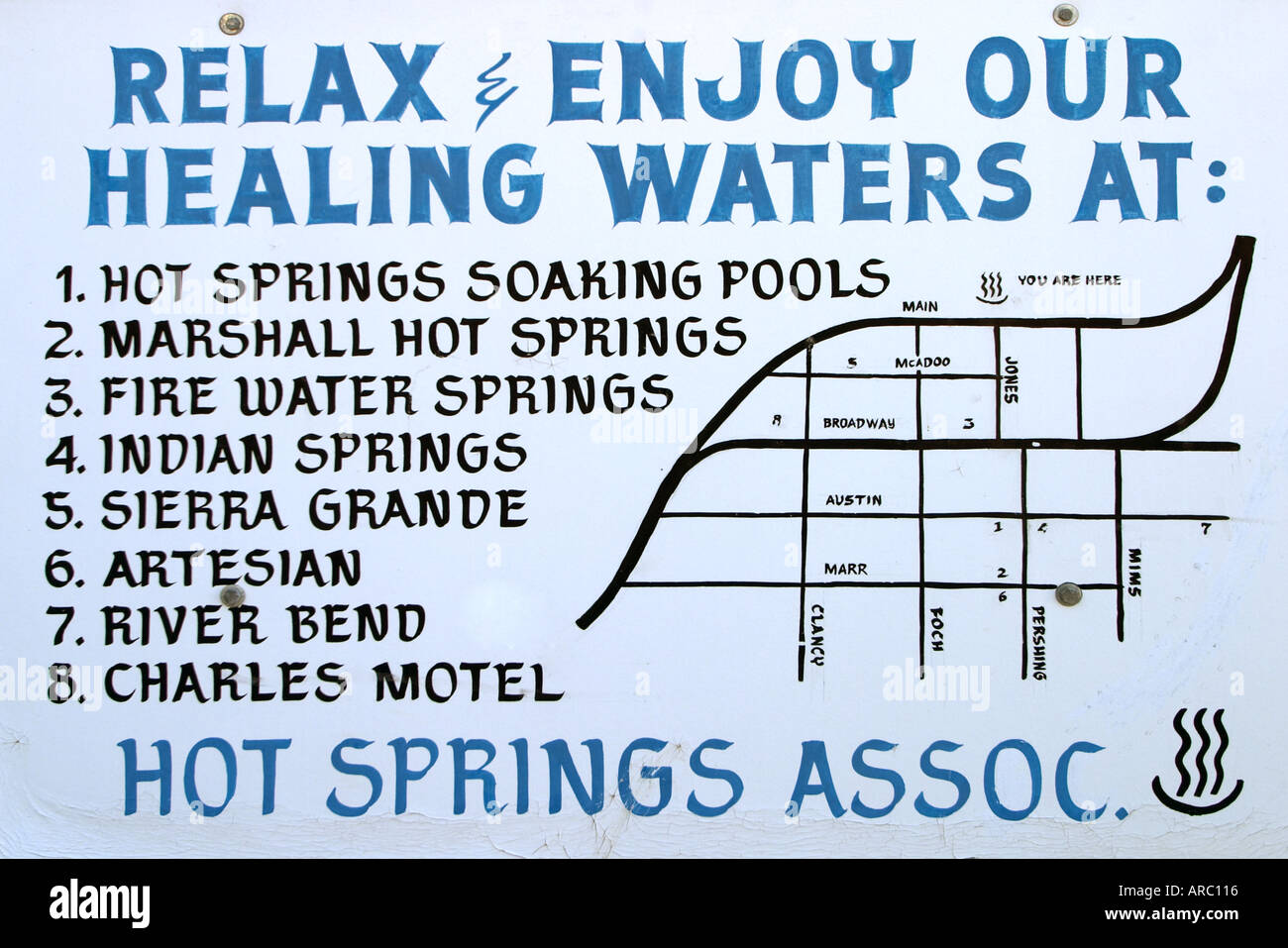 Hot Springs mapa de ubicación la verdad o consecuencias Nuevo México, EE.UU. Foto de stock