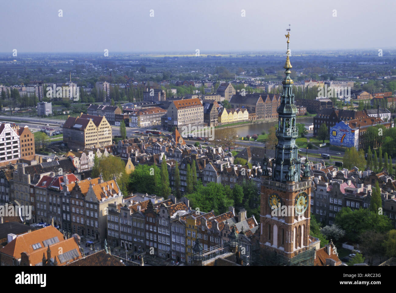 Centro de la ciudad desde el punto de vista alto, Gdansk, Pomerania, Polonia, Europa Foto de stock