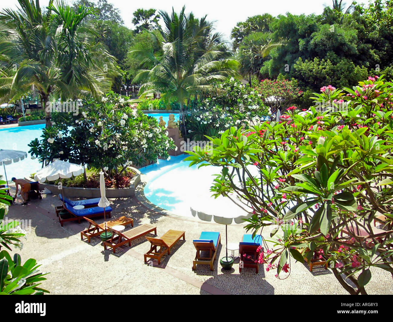 Islas Tailandesas, Hotel de lujo con vista a la piscina desde arriba Tailandia 'ive star regent chaam' jardín aéreo, hotel con vista agradable Foto de stock