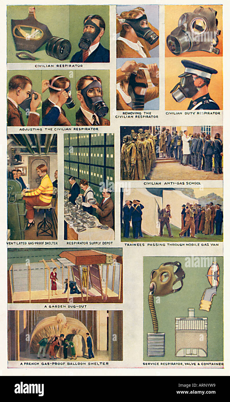Tarjetas de cigarrillos Blitz 1940 forma parte de una serie de tarjetas de guerra dando consejos sobre defensa contra el uso de gas en una incursión aérea Foto de stock