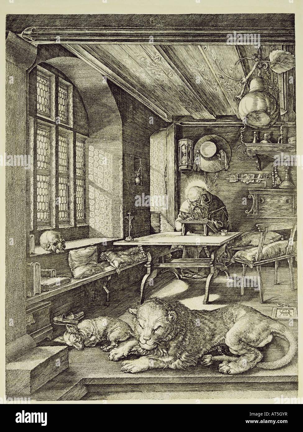 Bellas artes, Albrecht Durer, (1471 - 1528), grabado en cobre, 'Der heilige Hieronymus im Gehaeuse' (San Jerónimo en su estudio), 1514, 14,7 cm x 18,8 cm, colección privada, los derechos de autor Bellas artes, Albrecht Durer, (1471 - 1528), grabado en cobre, 'Der heilige Hieronymus im Gehaeuse' (San Jerónimo en su estudio), 1514, 14,7 cm x 18,8 cm, colección privada, los derechos de autor
