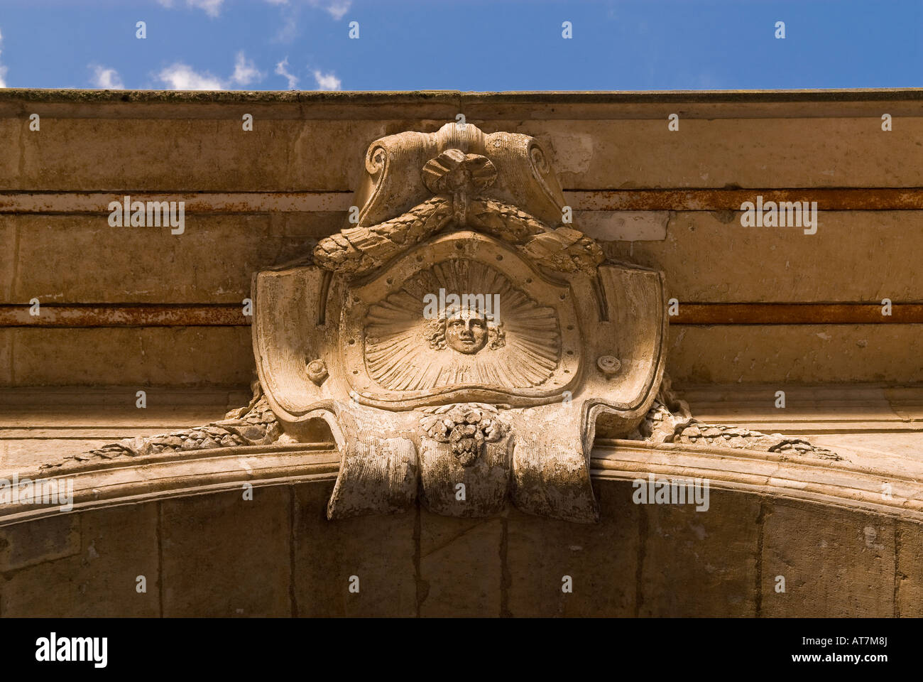 Detalle arquitectónico de piedra de la Place des Vosges, París Foto de stock