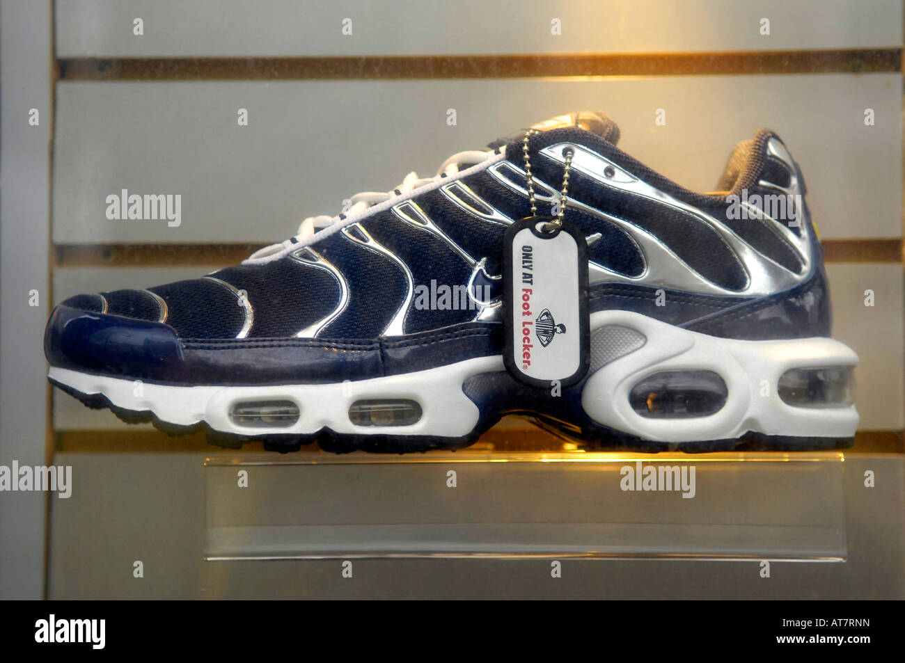 Calzado deportivo Nike Trainer azul calzado moderno american tienda de Foot  Locker tag Fotografía de stock - Alamy