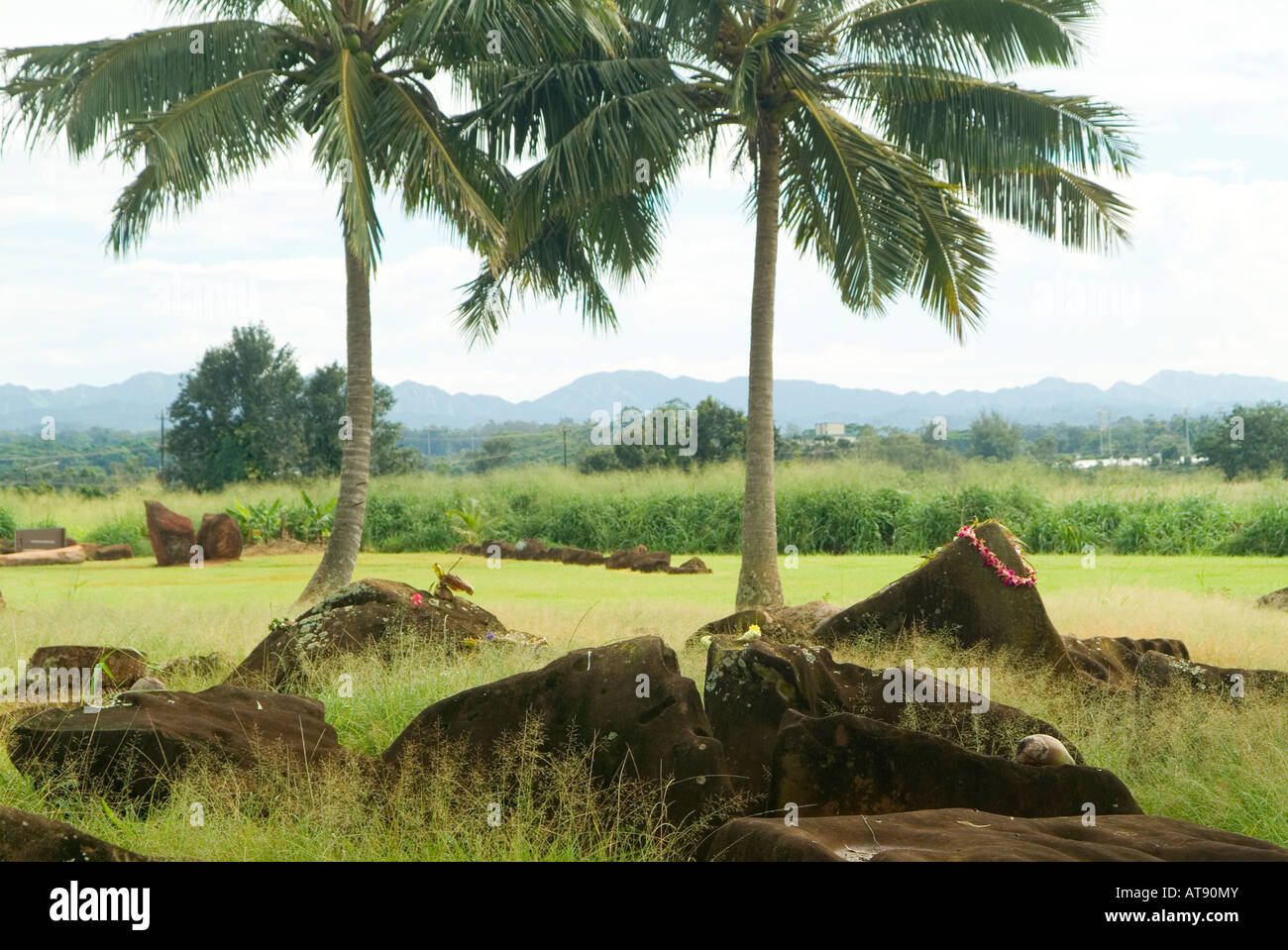 Estado Kukaniloko monumento histórico (piedras) de parto real en Wahiawa, Oahu. Foto de stock