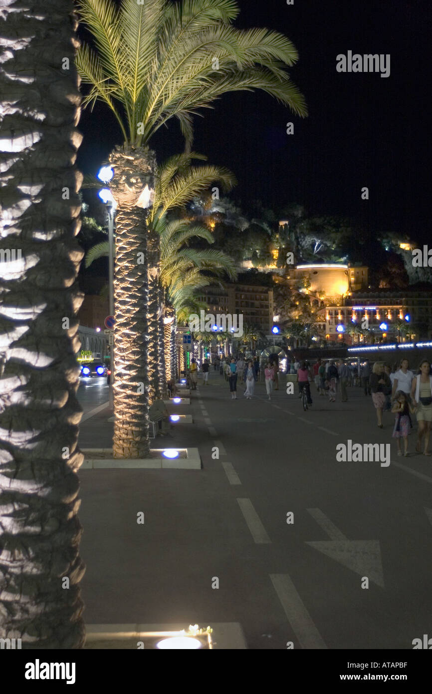 Tira de noche, Nice, Francia Foto de stock