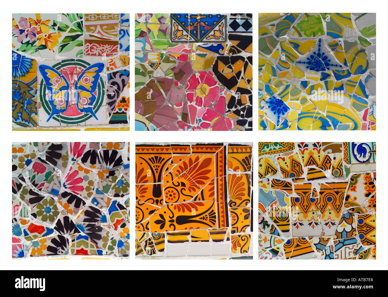 Azulejos de mosaico Parc Guell Barcelona Antoni Gaudí Foto de stock