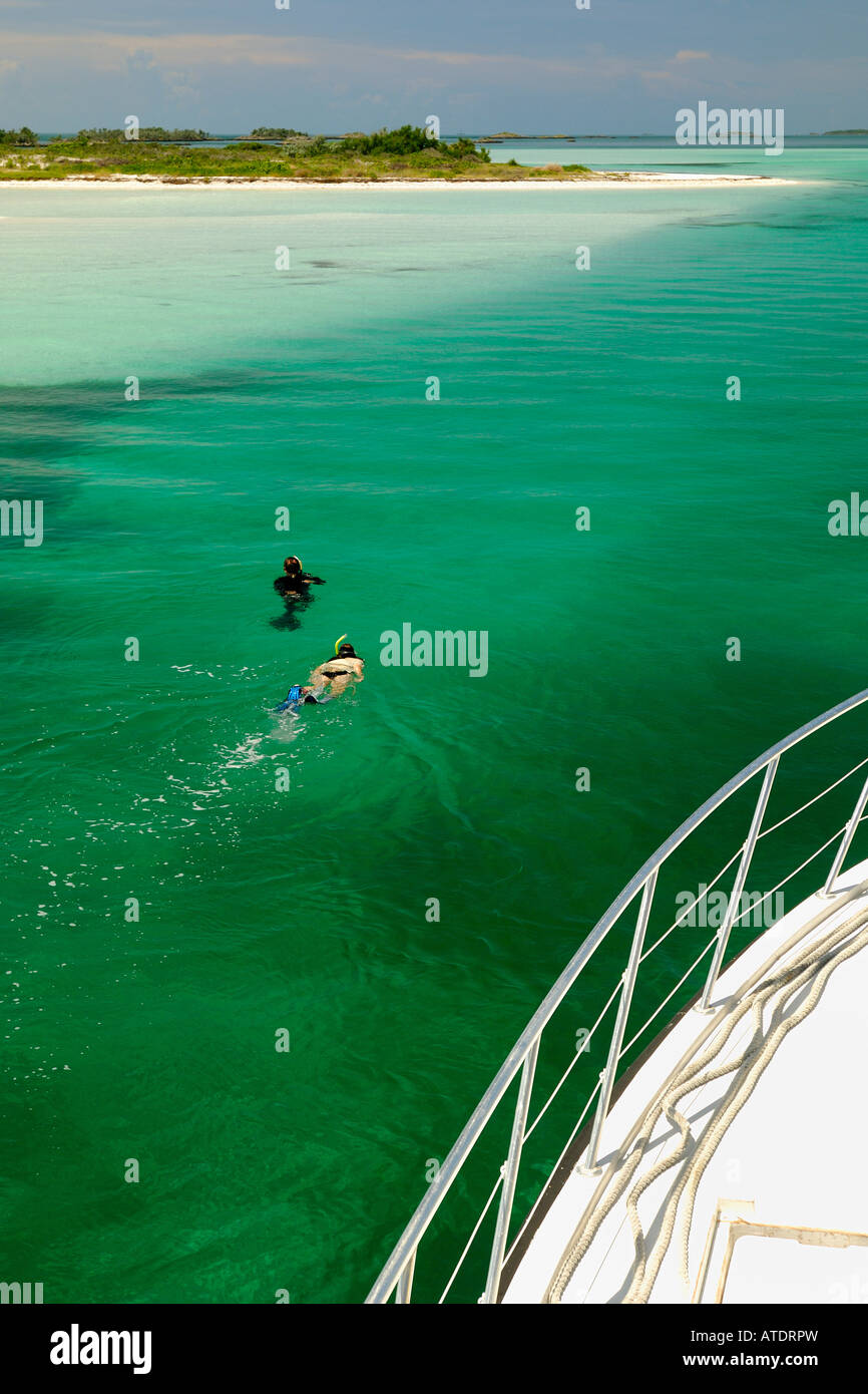 El snorkeling en doble botonadura Cay Ragged Cadena de Islas Bahamas Océano Atlántico Foto de stock