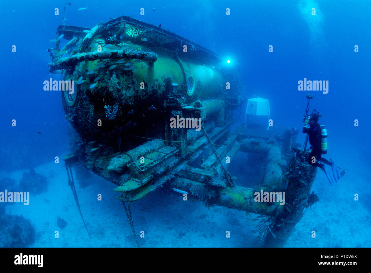 Investigación submarina Aquarius hábitat marinos permite a los científicos estudiar los arrecifes de coral para un periodo de tiempo prolongado de la Florida Atlantic Foto de stock
