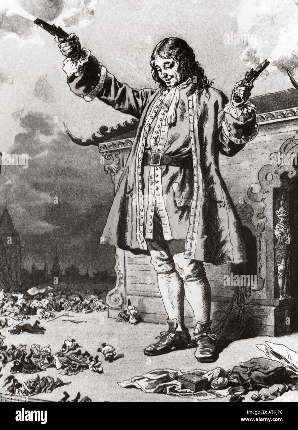 Los viajes de Gulliver, 1726 ilustración para la novela de Jonathan Swift - véase la descripción a continuación para más detalles Foto de stock