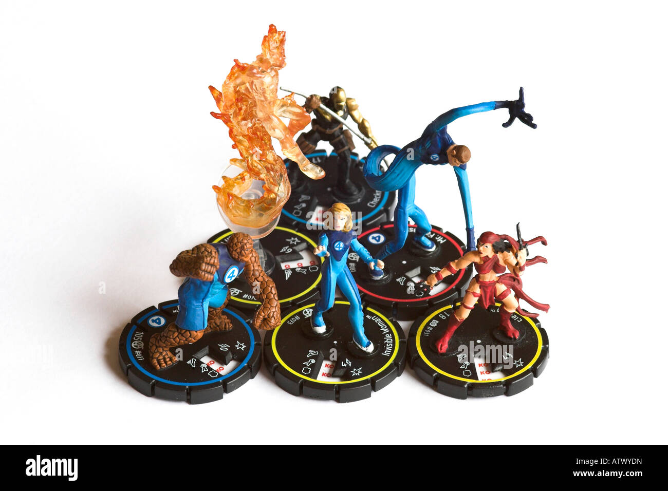 Seis juegos Heroclix figuras. Foto de stock