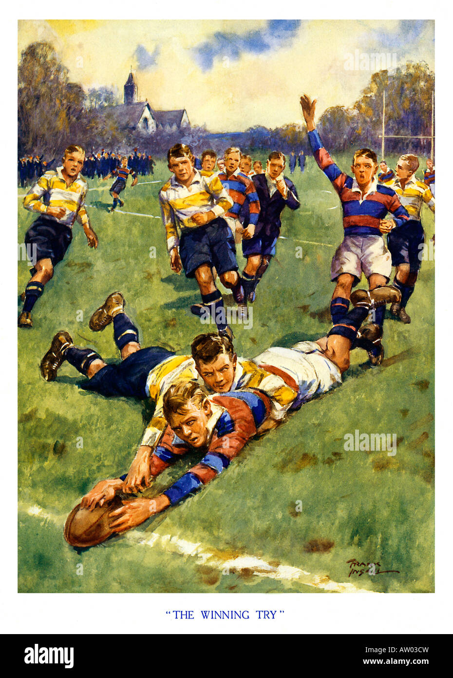 El ganador Pruebe 1930 Boys Magazine Ilustración de la puntuación final en  un partido de rugby escolar Fotografía de stock - Alamy