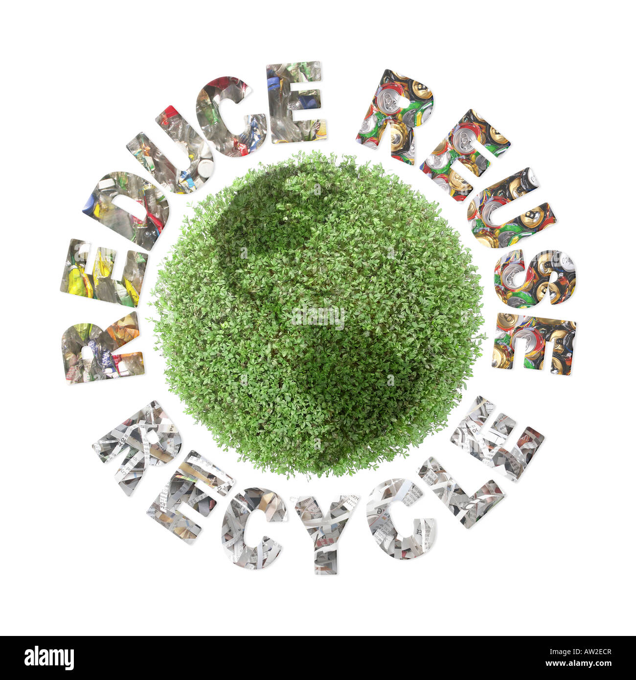 Globo Verde de las plantas y tres frases ecológicas - reducir-reciclar-reutilizar  Fotografía de stock - Alamy